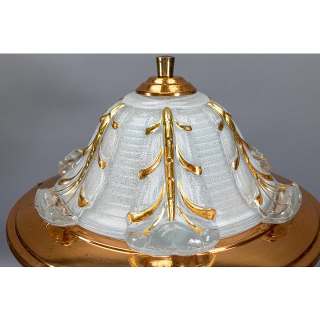 Art Deco French Copper and Frosted Glass Three-Light Ceiling Light, 1930s For Sale - Image 12 of 18