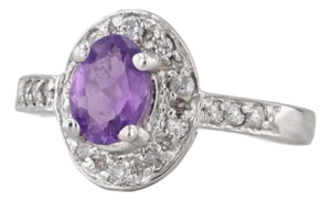 0.84ctw Oval Amethyst Diamond Halo Ring 14k White Gold Size 6.5