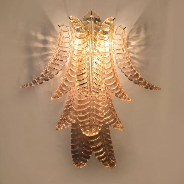 Barovier & Toso Pair of Gold Leaves Murano Glass Sconces For Sale - Image 4 of 9