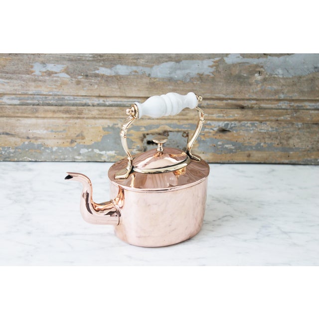Antique Copper English Tea Kettle With Porcelain Handle Circa 1850