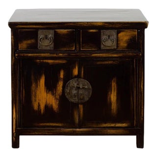 19th Century Chinese Qing Dynasty Side Cabinet with Black & Brown Lacquer For Sale