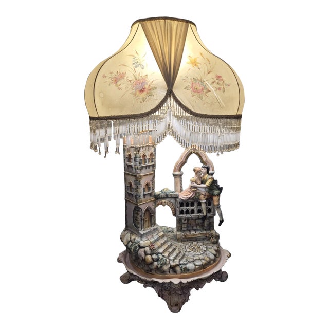 1980s Gianni Lorenzon Italian Porcelain Figural Lamp & Designer Shade For Sale
