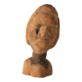 Vintage Hand Carved African Wood Bust For Sale