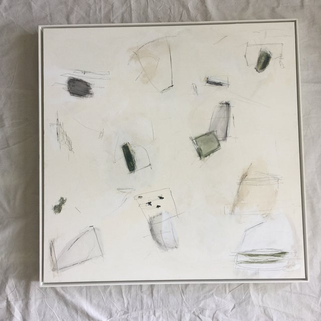 Abstract expressionism painting by Kimberly Moore. White, White Dove, parchment, camel, black, green, and charcoal....