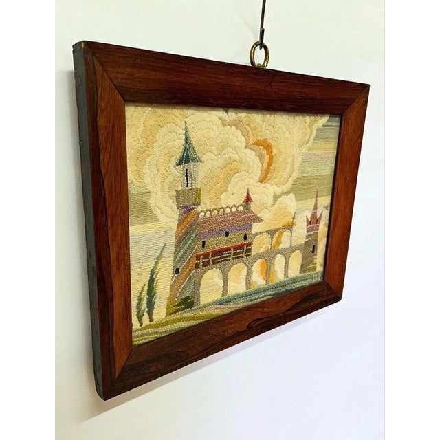 Antique Folk Art Textile Landscape with Castle, 1930s For Sale - Image 3 of 6