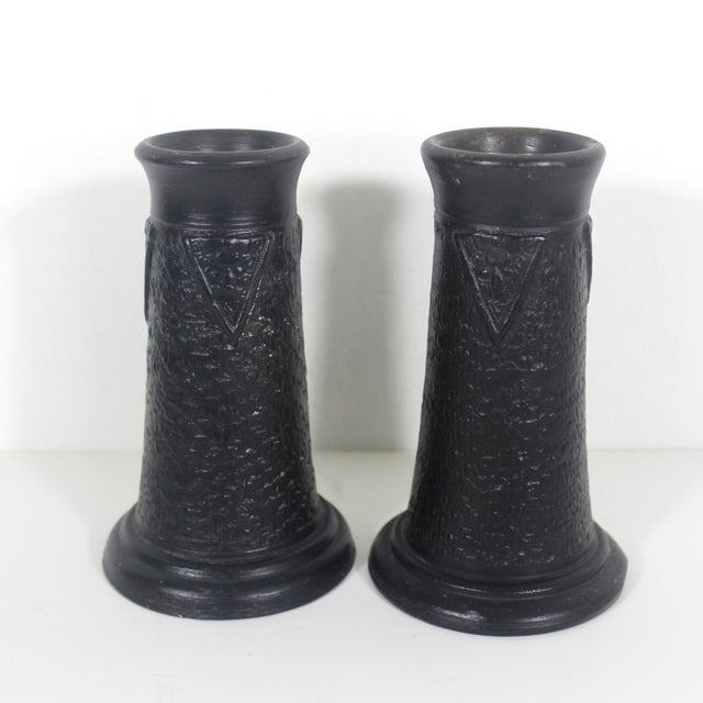 1891-1921 Antique Nippon Tokanabe Pottery Vases or Candleholders, Japan- a Pair For Sale - Image 4 of 11