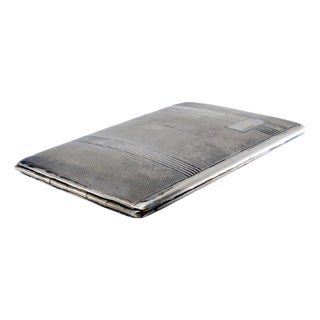 Silver Cigarette Case with Guilloche Bands at the Top and Hinged Lid For Sale