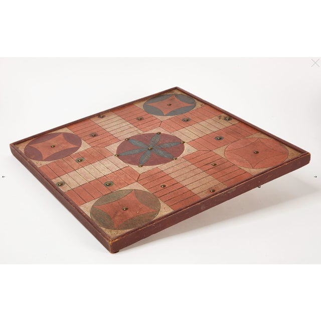 American 19th-Century New England Parcheesi Gameboard With Brass Tacks, For Sale - Image 3 of 3