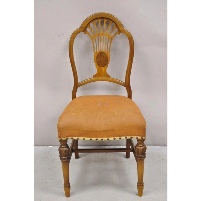 Vintage Joerns Bros Art Deco Walnut Fan Back Vanity Side Chair. Circa Early 20th Century. Measurements: 37" H x 18.5" W x...