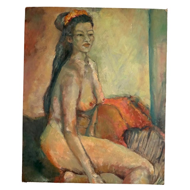 Portraiture Early 20th Century Nude Women Figure Oil Painting on Canvas - Mounted on Board For Sale - Image 3 of 3