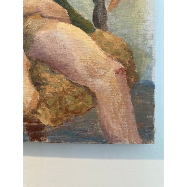 Mid-Century Modernist Seated Woman Oil Painting on Canvas For Sale - Image 4 of 5