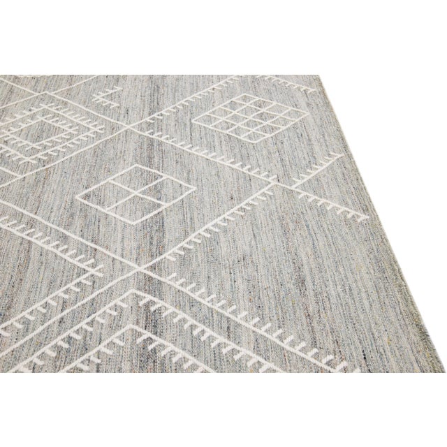 Textile Gray Apadana's Nantucket Collection Flatweave Kilim Coastal Designed Wool Rug For Sale - Image 7 of 11