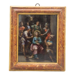 Italian Artist, The Mockery of Christ, Late 1600s, Oil on Copper, Framed For Sale