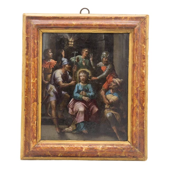 Italian Artist, The Mockery of Christ, Late 1600s, Oil on Copper, Framed For Sale