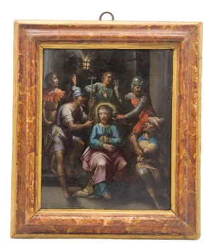 Italian Artist, The Mockery of Christ, Late 1600s, Oil on Copper, Framed