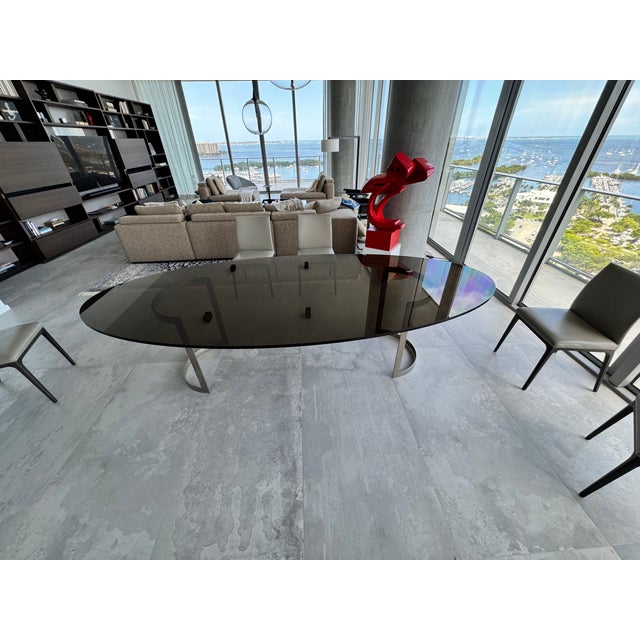 Artefacto Brand Modern Glass Table With Steel Base in Bronze Finish For Sale - Image 11 of 14