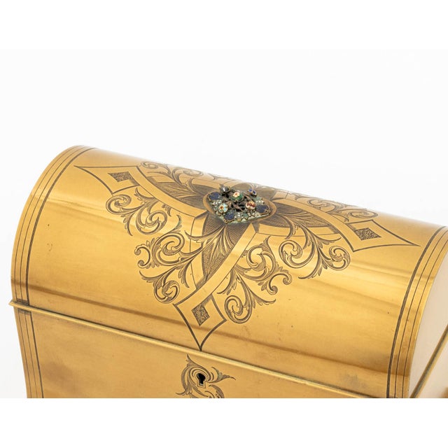 Early 20th Century French Brass Domed Casket Jewelry Box For Sale - Image 5 of 7