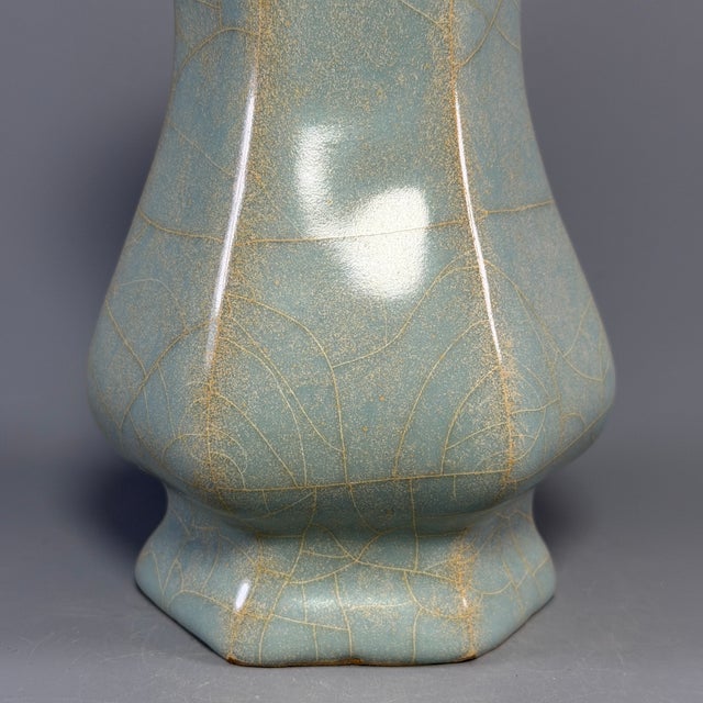 15th Century & Earlier Antique Chinese Official‑Style Celadon Hexagonal Porcelain Vase For Sale - Image 5 of 8