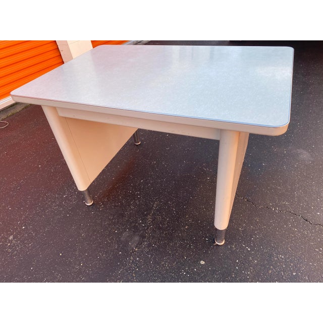 Light Gray Vintage Mid-Century Modern Steelcase Metal Writing Desk For Sale - Image 8 of 9