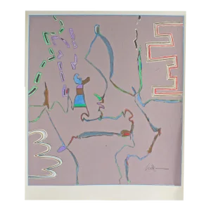 1980s Signed Abstract Mixed Media Painting by Harry Hilson