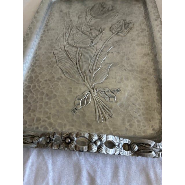 Mid 20th Century Vintage Rodney Kent Hand Wrought Hammered Aluminum Tulip Tray With Handle For Sale - Image 5 of 11
