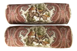 P. Kaufmann Horse & Jockey Paisley Toile Bolster Pillows - a Pair