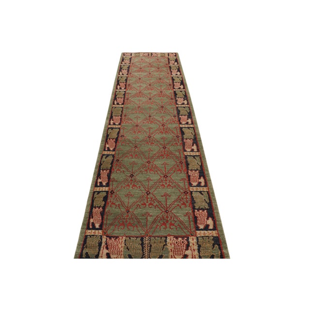 2010s Rug & Kilim’s Traditional Geometric Green and Red Wool Custom Runner – “Cortez” For Sale - Image 5 of 7