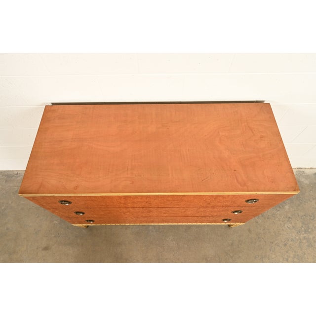 Romweber Style French Regency Louis XVI Burl Wood and Parcel Painted Three-Drawer Dresser Chest, Circa 1940s For Sale - Image 14 of 17