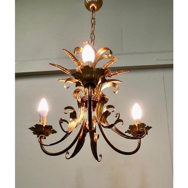 Vintage French Toleware Gilded Chandelier, 1960 For Sale - Image 4 of 8