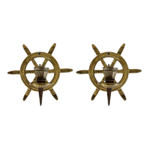 Vintage Brass Ship Wheel and Rope Motif Candle Sconces, a Pair