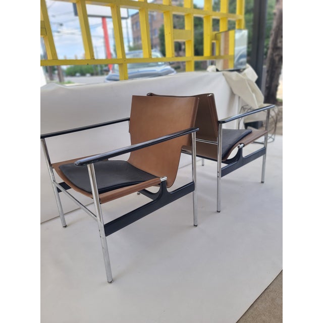 Metal Charles Pollock Knoll Chrome Leather Armchairs a Pair For Sale - Image 7 of 12