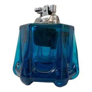 1970’s Blue Faceted Table Lighter For Sale
