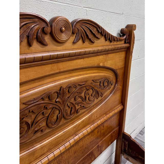Brown Antique Full Size Victorian Eastlake Carved Floral Acanthus Scrollwork Bed For Sale - Image 8 of 13