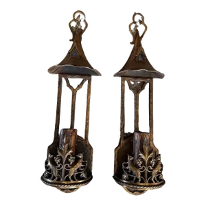 Pair of Arts and Crafts Cast Bronze Sconces With Lions and Grape Clusters, Circa 1910