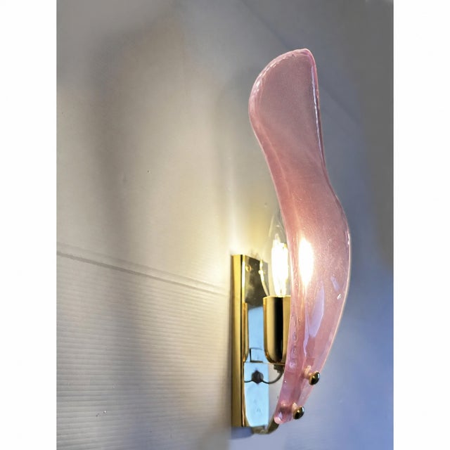 Glass Elegant Pink Sanded Leaf Murano Glass Wall Sconces, Set of 4 For Sale - Image 7 of 9