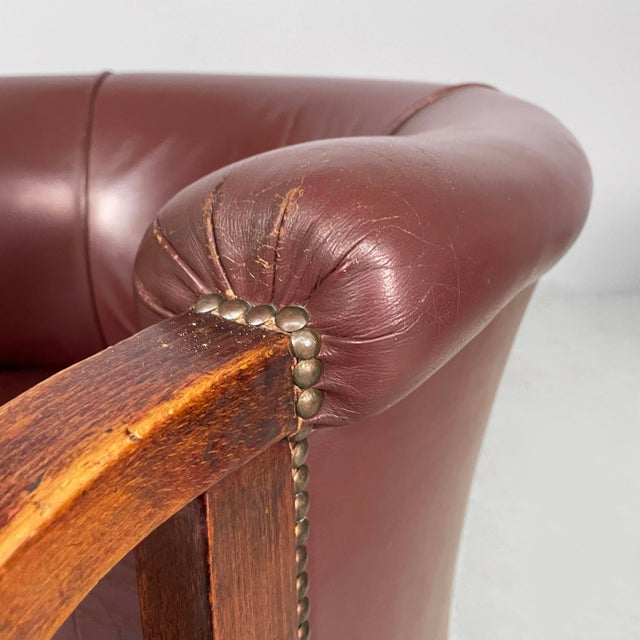 Austrian Burgundy Leather and Wood Tub Armchairs from Thonet, Early 1900s, Set of 2 For Sale - Image 9 of 18