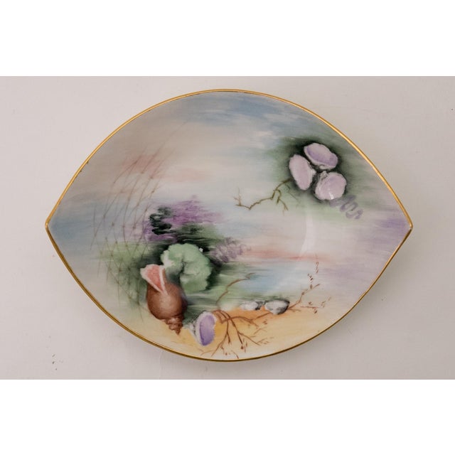 Mid-Century Modern Hand Painted Sea Shell 2 Part Sauce Server, Antique Bavarian Artist Signed - A Pair For Sale - Image 3 of 7