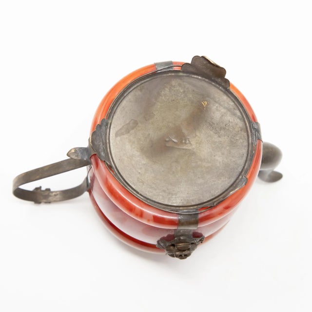 Vintage Chinese Carnelian and Enamel With Bronze Filigree Teapot For Sale - Image 4 of 13