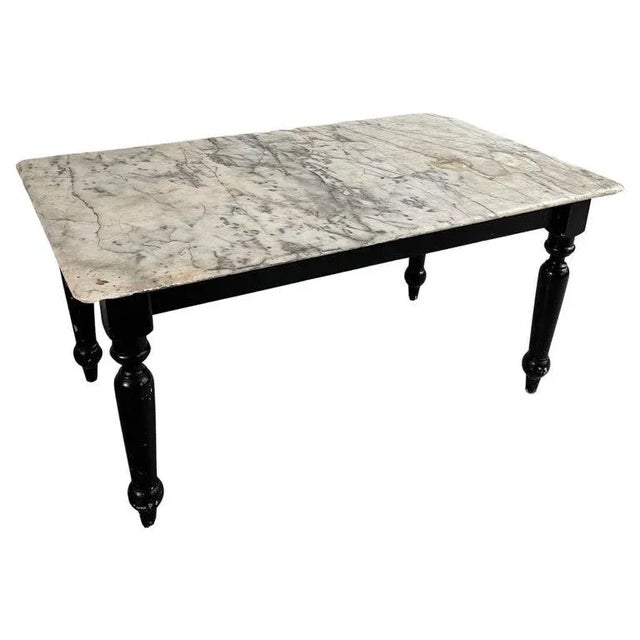 1940s Industrial Marble Top Turned Maple Library Table For Sale - Image 11 of 11