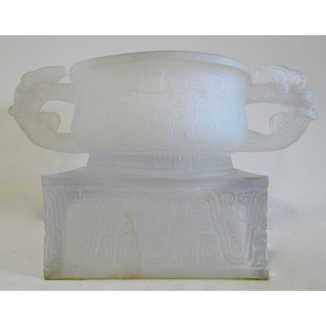 French C.1930's French Rene' Lalique " Rare," Monumental Urn or Center Piece in an Ethnic Asian Motif Vessel/Urn With Chi Dragon Detailed Handles For Sale - Image 3 of 18