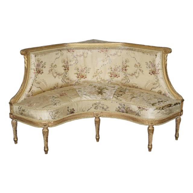French Louis XVI Giltwood Corner Settee Loveseat C. 1890s Era For Sale