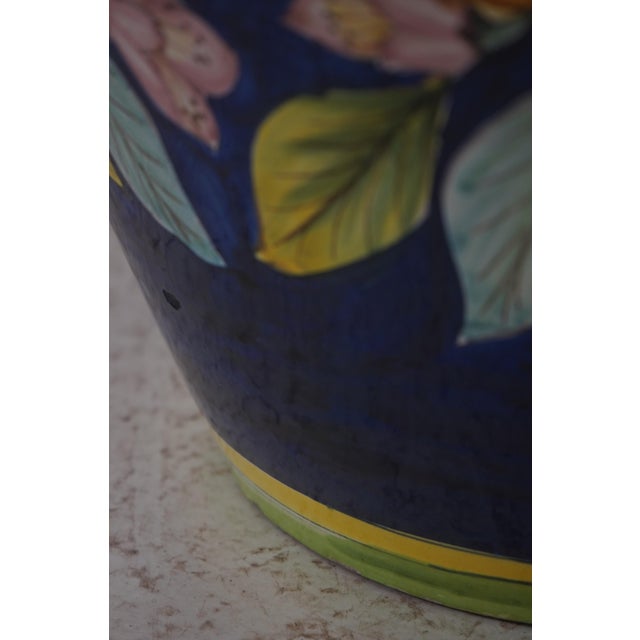 Majolica Large Italian Lemon & Leaf Vase W. Handles For Sale - Image 9 of 13
