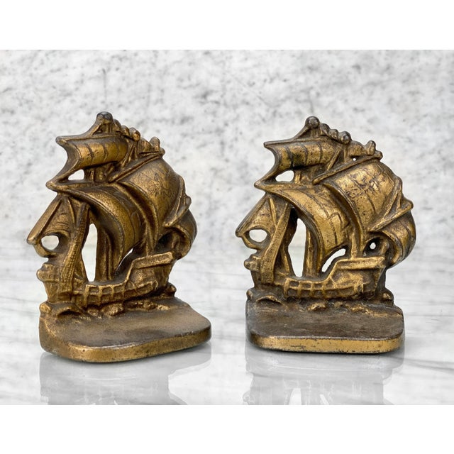 Vintage Traditional Brass Spanish Galleon Sailing Ship Bookends a