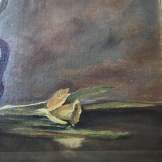 English Vintage English Framed Oil Painting of Daffodils in a Brown Jar For Sale - Image 3 of 9
