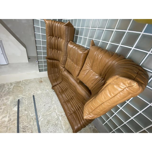 Brown Leather Togo Sofa Set by Michel Ducaroy for Ligne Roset, Set of 5 For Sale - Image 18 of 18