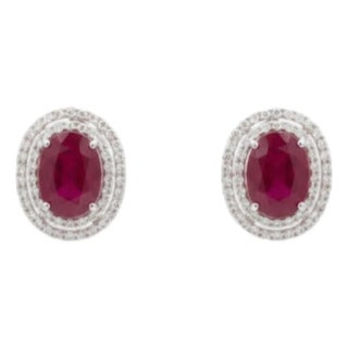 Natural Ruby 7.55cts & Diamond 2.33cts Earring in 18k White Gold For Sale