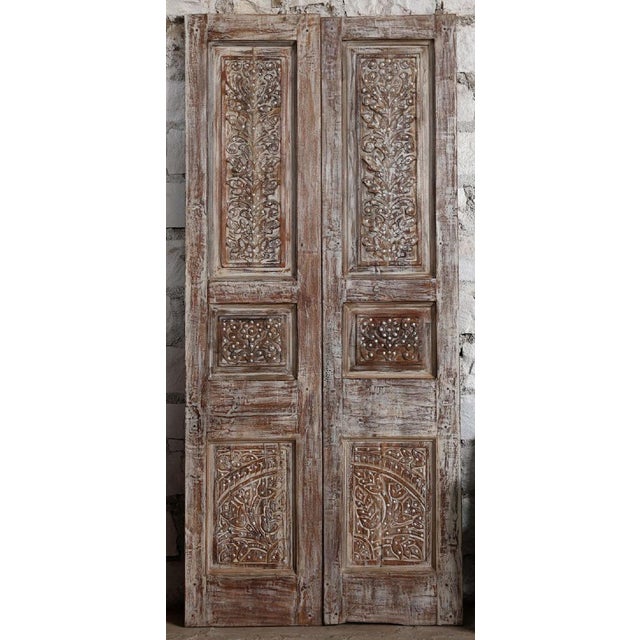 Antique Carved Wood Doors With Metal Accents – Vintage Hinged or Sliding Barn Door 80x36 For Sale In Orlando - Image 6 of 7