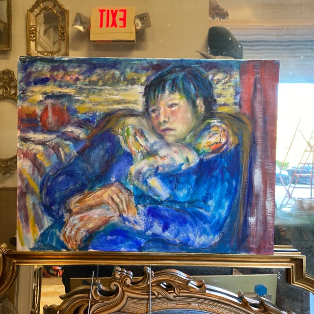 1970s Blue Period Original Handpainted Painting For Sale - Image 4 of 4