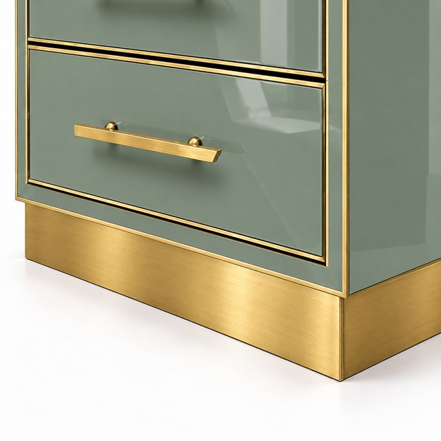 Sage Green Murano Glass Nightstands with Brass Plinth from Justfurnituress SRL, Set of 2 For Sale - Image 4 of 9