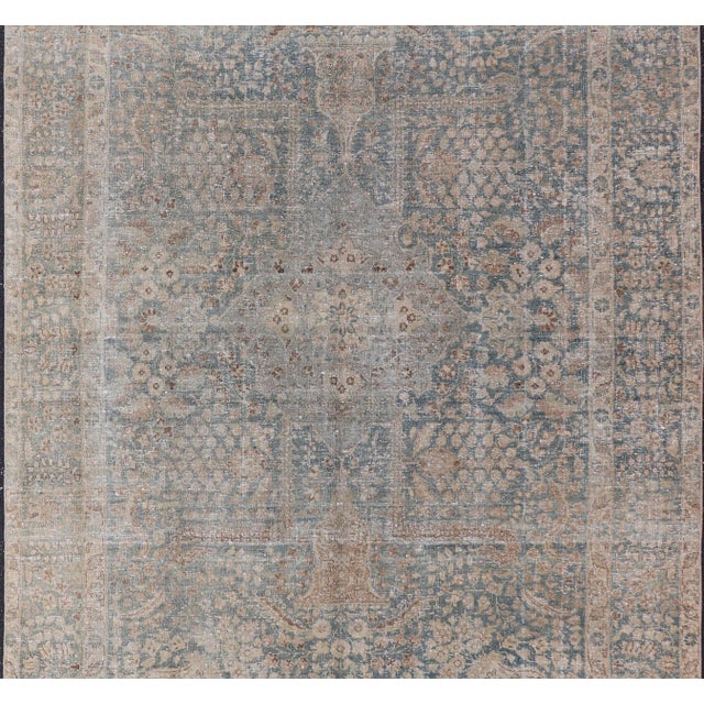Tribal Antique Persian Tabriz Rug With Light Blue Field and Subtle Allover Design 6'4 X 9'10 For Sale - Image 3 of 14